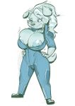  anthro big_breasts bodysuit breasts canid canine clothing colored_sketch curvaceous female joelasko mammal nipples simple_background skinsuit solo tight_clothing white_background 