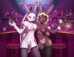  2019 anthro blonde_hair breasts cassi_dupuis clothing dreamkeepers duo egg fake_bunny_ears female fur hair lagomorph legwear leporid looking_at_viewer mammal navel nipples nude one_eye_closed pink_nose pussy rabbit red_eyes remarkably_average silk_(dreamkeepers) the_wayward_astronomer thigh_highs white_fur wink yellow_eyes 