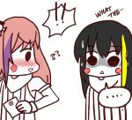  !! ... black_hair blush cartoon commentary girls_frontline looking_at_another m4a1_(girls_frontline) multicolored_hair o.k.corral pink_hair simple_background speech_bubble st_ar-15_(girls_frontline) surprised tagme what 