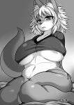  anthro areola big_breasts blush bodily_fluids breasts canid canine clothing female hi_res huge_breasts mammal megane_inu nipple_outline panties slightly_chubby solo sweat thick_thighs tight_clothing under_boob underwear voluptuous 