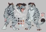 2019 absurd_res angry anthro anthrofied arthas biceps big_muscles black_hair charr claws digital_media_(artwork) eme_(artist) fangs felid feline front_view guild_wars hair hi_res horn looking_at_viewer male mammal model_sheet multi_ear muscular simple_background solo video_games 