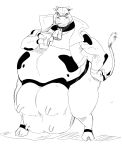  anthro bell belly beverage big_belly black_and_white bovid bovine cattle clothed clothing collar cow_tail cowbell drinking female fur gloves hand_on_hip handwear hi_res holding_beverage holding_object holstein_friesian_cattle hooves horn mammal mask monochrome musclegut muscular muscular_female overweight overweight_female reagan700 simple_background solo spots spotted_fur standing tail_tuft tank_(reagan700) teats tuft udders white_background wrestler 