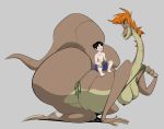  2019 absurd_res all_fours anthro big_breasts big_butt bikini bikini_pull black_hair bottomwear breasts butt camera clothing cryptid digital_media_(artwork) duo female green_eyes grey_background hair hanging_breasts hi_res huge_butt human lizard loch_ness_monster long_neck looking_back male mammal membrane_(anatomy) nessie_(slb) non-mammal_breasts on_ground orange_hair reptile riding scalie sea_monster shorts simple_background size_difference slb smile swimwear thick_thighs webbed_hands yellow_sclera 