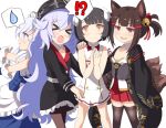  !? &gt;_&lt; 4girls akagi-chan_(azur_lane) animal_ears azur_lane belchan_(azur_lane) belfast_(azur_lane) bell black_dress black_hair blue_dress breasts brown_hair dress fang fox_ears fox_tail hair_ornament hairclip hat hiei-chan_(azur_lane) horns jingle_bell long_hair maid maid_headdress medium_breasts multiple_girls nanashi_ren open_mouth pantyhose peaked_cap purple_eyes red_eyes short_hair silver_hair smile spoken_sweatdrop sweatdrop tail thighhighs two_side_up very_long_hair white_dress white_hair yellow_eyes zeppelin-chan_(azur_lane) 