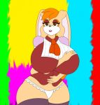  anthro big_breasts breasts brown_eyes cleavage clothed clothing female foxtid888_(artist) hair lagomorph leporid looking_at_viewer mammal mature_female orange_hair panties rabbit solo sonic_(series) thick_thighs underwear vanilla_the_rabbit voluptuous wide_hips 
