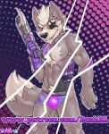  anthro armpit_hair bashbl-ux boxers_(clothing) bulge canid canine canis clothed clothing hi_res jockstrap looking_at_viewer male mammal muscular muscular_male navel nintendo pecs penis simple_background solo star_fox underwear video_games wolf wolf_o&#039;donnell 