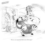  alligator alligatorid anthro big_breasts bodily_fluids breasts bulge clothing crocodilian crouching english_text equid equine felid feline greyscale group gym gynomorph hi_res huge_breasts hyper hyper_breasts hyper_bulge intersex male mammal monochrome rabid reptile scalie sweat text thick_thighs tight_clothing zebra 