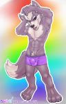  4_toes armpit_hair bashbl-ux boxers_(clothing) bulge canid canine canis clothing hi_res looking_at_viewer male mammal navel nintendo pecs pubes simple_background solo star_fox toes underwear video_games wolf wolf_o&#039;donnell 