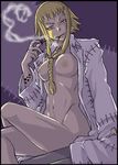  artist_request breasts cosplay dr_franken_stein_(cosplay) labcoat medusa_gorgon nude open_clothes open_shirt shirt smoking soul_eater stitch witch 