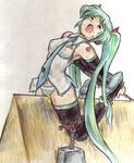  bdsm bondage bound frogtie hatsune_miku miku_hatsune panties peeing striped striped_panties twintails tyoujiya underwear vocaloid wooden_horse 