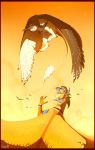  2018 ambiguous_gender brown_feathers claws dragon duo feathered_dragon feathered_wings feathers feral flying hi_res outside paws skaydie wings 