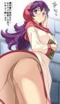  1girl ass blush breasts commentary_request curly_hair dragon_quest dragon_quest_ii dress glasses hood imaichi long_hair panties princess princess_of_moonbrook purple_hair solo underwear 