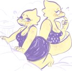  ? alphys belly blush breasts buckteeth chubby_female cleavage clothed clothing dress eyeshadow female makeup non-mammal_breasts reptile scalie slightly_chubby solo teeth thick_tail thick_thighs undertale video_games vongulli wide_hips 