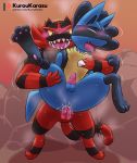  anal anal_penetration animal_genitalia animal_penis anthro anthro_on_anthro blush bodily_fluids canine_penis cum cum_in_ass cum_inside duo erection genital_fluids incineroar knot kurou-karasu lucario male male/male nintendo nude penetration penis pok&eacute;mon pok&eacute;mon_(species) sex spread_legs spreading stand_and_carry_position standing standing_sex video_games 