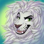  1:1 2018 black_lips citrinelle digital_media_(artwork) felid green_eyes lion lips low_res mammal open_mouth pantherine simple_background solo teeth tongue 