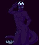  2019 absurd_res anthro bulge dark digital_drawing_(artwork) digital_media_(artwork) dragon ear_piercing hi_res invalid_color invalid_tag kotalis looking_at_viewer male muscular nitadil nude piercing pose scalie simple_background smile solo 