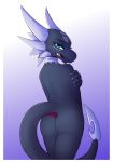  2019 anthro anthrofied black_skin butt choker cynder digital_media_(artwork) dragon female green_eyes holding_arm horn inget jewelry looking_at_viewer looking_back necklace nude scalie simple_background solo spyro_the_dragon video_games 