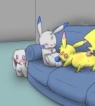  2019 anus balls blush bodily_fluids butt erection fan_character fellatio female feral fur hi_res lagomorph lantha leporid male male/female mammal milachu milachu92 nintendo open_mouth oral penetration penile penis pikachu pok&eacute;mon pok&eacute;mon_(species) pussy rabbit sex simple_background smile tongue video_games yellow_fur 