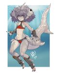  2018 4_eyes 5_fingers absurd_res afro animal_humanoid bikini biped black_claws border brown_eyes claws clothing digital_media_(artwork) eyelashes female fin fingers fish fish_humanoid flat_chested full-length_portrait grey_ears grey_hair grey_skin grey_tail hair hammerhead_shark_humanoid hi_res humanoid humanoid_pointy_ears light lighting long_hair long_tail looking_at_viewer marine marine_humanoid membrane_(anatomy) multi_eye navel nerdbayne portrait scar shark_humanoid sharp_teeth signature smile solo swimming swimwear tail_fin teeth thick_tail underwater water webbed_hands white_border 