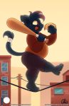  2019 anthro baseball_bat bat_(object) boots clothed clothing digital_media_(artwork) domestic_cat felid feline felis female food footwear fully_clothed hi_res holding_food holding_object mae_borowski mammal nekocrispy night_in_the_woods notched_ear outside red_eyes signature slightly_chubby solo taco tail_wraps tongue tongue_out url video_games whiskers wraps yellow_sclera 