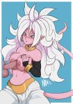  2018 5_fingers absurd_res areola balls big_breasts biped blue_background blue_eyes blush border bottomwear breasts clothed clothing dragon_ball duo ear_piercing erection eyebrows female female_focus fingers hair hi_res humanoid humanoid_on_humanoid humanoid_penis humanoid_pointy_ears invalid_tag jewelry long_hair long_tail majin male male/female navel necklace nerdbayne nipples pants penis piercing pink_areola pink_ears pink_nipples pink_skin pink_tail pink_tongue sex signature simple_background sleeves solo solo_focus titfuck tongue topless white_border white_eyebrows white_hair 