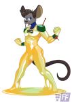  blue_eyes bodysuit buckteeth bulge clothing filtrandez g_gundam hi_res male mammal mouse murid murine rodent rubber skinsuit solo teeth tight_clothing whiskers wide_hips 