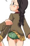  2girls ass bad_id bad_twitter_id bangs black_hair blush_stickers braid brown_eyes brown_jacket camouflage camouflage_panties chi-hatan_military_uniform crotch_seam from_behind fukuda_(girls_und_panzer) gesture girls_und_panzer green_panties hamahara_yoshio inactive_account jacket long_hair long_sleeves looking_at_viewer looking_back military military_uniform miniskirt multiple_girls out_of_frame panties parted_lips pleated_skirt simple_background skirt skirt_lift twin_braids twintails underwear uniform wardrobe_malfunction white_background yellow_skirt 