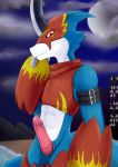  absurd_res curesnow digimon digimon_(species) flamedramon genitals hi_res male muscular penis smile solo standing 