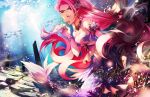  animal breasts bubbles fish long_hair mermaid original pink_hair touka_(2729712) underwater water wristwear 