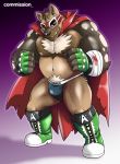  absurd_res african_wild_dog akai.kaze anthro bandage barazoku belly big_belly big_muscles black_nose blood bodily_fluids body_hair boots bottomwear brown_eyes brown_fur bulge canid canine canis cape chest_hair clothed clothing costume darius_davis digital_media_(artwork) footwear fur gloves grin hair handwear hi_res leather leather_boots legwear looking_at_viewer male mammal mask mature_male multicolored_fur muscular muscular_male nails nipple_piercing nipples pecs piercing pubes signature signature_smile simple_background smile solo standing thick_thighs underwear white_fur 
