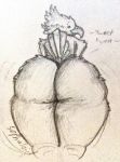  2019 anthro avian big_butt butt butt_focus digital_media_(artwork) hi_res male sephaloid sketch solo text 