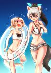  +++ 2girls :d aardwolf_(kemono_friends) aardwolf_ears aardwolf_print aardwolf_tail absurdres animal_ears animal_print anteater_ears anteater_tail aqua_bow bangs bare_arms bare_legs bare_shoulders barefoot bead_necklace beads bikini bikini_under_clothes black_bow black_hair blonde_hair blush bow bowtie breasts buttons collarbone commentary_request cutoffs day extra_ears eyebrows_visible_through_hair feet_out_of_frame front-tie_bikini front-tie_top grey_hair groin hair_between_eyes hair_bow hairband hakumaiya halter_top halterneck hand_on_own_chest hand_up hands_together happy height_difference high_ponytail highres jewelry kemono_friends long_hair looking_at_another low_twintails medium_breasts multicolored_hair multiple_girls navel necklace open_clothes open_fly open_mouth open_shorts outdoors pink_hair ponytail print_bikini print_swimsuit purple_eyes red_eyes running sandals short_hair short_shorts short_twintails shorts sidelocks silky_anteater_(kemono_friends) small_breasts smile stomach swimsuit swimsuit_under_clothes tail toes twintails twisted_torso two-tone_hair unbuttoned upper_teeth white_bikini white_swimsuit 