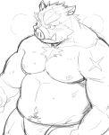 2019 anthro belly blush clothing fundoshi hi_res japanese_clothing male mammal moobs navel nipples overweight overweight_male shiike999 solo suid suina sus_(pig) underwear wild_boar 