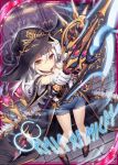  &gt;:) 1girl akkijin black_gloves card_(medium) carpet gloves hat holding holding_weapon indoors looking_at_viewer looking_up magical_girl official_art polearm red_carpet runes shinkai_no_valkyrie short_shorts shorts silver_hair spear weapon witch_hat yellow_eyes 