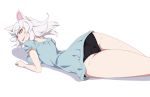  ass bakemonogatari bow gray_hair hanekawa_tsubasa monogatari_(series) nekomonogatari ookanehira panties short_hair underwear waifu2x white yellow_eyes 