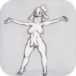  1:1 azumaril bovid breasts crotch_breast female mammal pussy solo standing traditional_media_(artwork) 