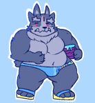  2019 anthro belly blue_background blush bulge clawzetto clothing humanoid_hands male moobs navel overweight overweight_male simple_background solo swimwear tokyo_afterschool_summoners tsathoggua video_games 