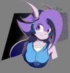  anthro breasts bust_portrait clothed clothing dragon female freakyed freedom_planet grey_background hair hi_res horn hybrid mammal portrait purple_eyes purple_hair sash_lilac simple_background solo video_games 