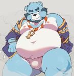  2019 anthro belly blue_fur blush bulge clothing fundoshi fur hi_res japanese_clothing male mammal moobs navel nipples overweight overweight_male quanjiang robe solo underwear ursid 十泉介 