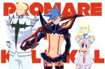  absurdres blue_hair boots cosplay creator_connection crossdressing galo_thymos gamagoori_ira gamagoori_ira_(cosplay) gloves green_hair highres kill_la_kill kiryuuin_satsuki kiryuuin_satsuki_(cosplay) kray_foresight lio_fotia lucida_310 male_focus matoi_ryuuko matoi_ryuuko_(cosplay) midriff navel promare purple_eyes revealing_clothes school_uniform scissor_blade senketsu serafuku short_hair skirt smile spiked_hair spikes suspenders sword thigh_boots thighhighs uniform weapon 