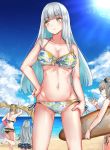  404_(girls_frontline) 4girls ass ass_visible_through_thighs bangs bare_shoulders beach bikini bikini_under_clothes blue_sky blunt_bangs blush breasts brown_hair cleavage closed_mouth cloud collarbone day eyebrows_visible_through_hair facial_mark g11_(girls_frontline) girls_frontline green_eyes grey_hair hair_between_eyes hair_ornament hand_on_hip hand_up highres hk416_(girls_frontline) holding holding_innertube holding_surfboard innertube leg_up long_hair looking_at_viewer looking_away medium_breasts messy_hair multiple_girls navel one_side_up outdoors sand scar scar_across_eye silver_hair sitting sky smile stomach sunlight swimsuit teardrop tete3873 thighs twintails ump45_(girls_frontline) ump9_(girls_frontline) very_long_hair yellow_eyes 