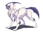  2019 absol all_fours anus black_nose blush bullseye_(artist) butt claws female feral fur hair horn looking_at_viewer looking_back neck_tuft nintendo open_mouth pok&eacute;mon pok&eacute;mon_(species) presenting presenting_hindquarters pussy red_eyes simple_background solo tuft video_games white_background white_fur white_hair 
