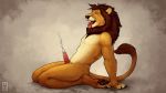  16:9 2019 anchee anthro bodily_fluids brown_hair cum digital_media_(artwork) ejaculation erection felid genital_fluids hair lion male mammal open_mouth pantherine penis solo teeth tongue tongue_out 