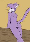  alewdandemocatto ambiguous_gender anthro butt collar domestic_cat felid feline felis grape_jelly_(housepets!) hi_res housepets! looking_back mammal smile solo webcomic 