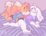  2019 2_tails anthro asriel_dreemurr barefoot bed_sheet bedding blush bottomwear bovid canid canine caprine cheek_tuft clothing dipstick_tail eyes_closed fox fur hand_on_butt kissing long_ears lying male male/male mammal miles_prower multi_tail multicolored_tail on_front orange_fur roarey_raccoon shirt shorts sonic_(series) tan_fur topwear tuft undertale video_games white_fur 