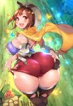  1girl artist_name ass ass_grab atelier_(series) atelier_ryza back bare_shoulders black_panties blush boots breasts brown_eyes brown_hair cameltoe detached_sleeves eyebrows_visible_through_hair from_behind gloves hair_ornament hairband hairclip hat highres large_breasts looking_at_viewer looking_back multi-strapped_panties nail_polish open_mouth panties red_shorts reisalin_stout revision short_hair short_shorts shorts single_glove skindentation smile solo sugihara_(sugihara2000) thick_thighs thigh_boots thighhighs thighs underwear white_legwear 