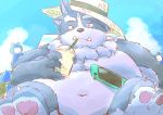  2019 anthro belly clothing hat headgear headwear hi_res humanoid_hands male moobs navel outside overweight overweight_male phone sawch_cls tokyo_afterschool_summoners tsathoggua video_games 