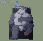  2019 absurd_res anthro balls belly blush flaccid hagom hi_res humanoid_hands humanoid_penis male moobs navel nipples overweight overweight_male penis sitting tokyo_afterschool_summoners tsathoggua video_games 