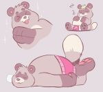  2019 anthro bactover belly butt canid canine clothing eyes_closed hi_res leaf male mammal raccoon_dog sitting sleeping slightly_chubby solo tanuki underwear 