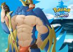  2019 abs anthro biceps blue_fur bottomwear bulge canid canine clothed clothing fur hamili holding_object holding_weapon legendary_pok&eacute;mon looking_at_viewer male mammal melee_weapon metal muscular muscular_male nintendo nipples pok&eacute;mon pok&eacute;mon_(species) pok&eacute;morph sea solo standing sword thong video_games water wave weapon zacian 